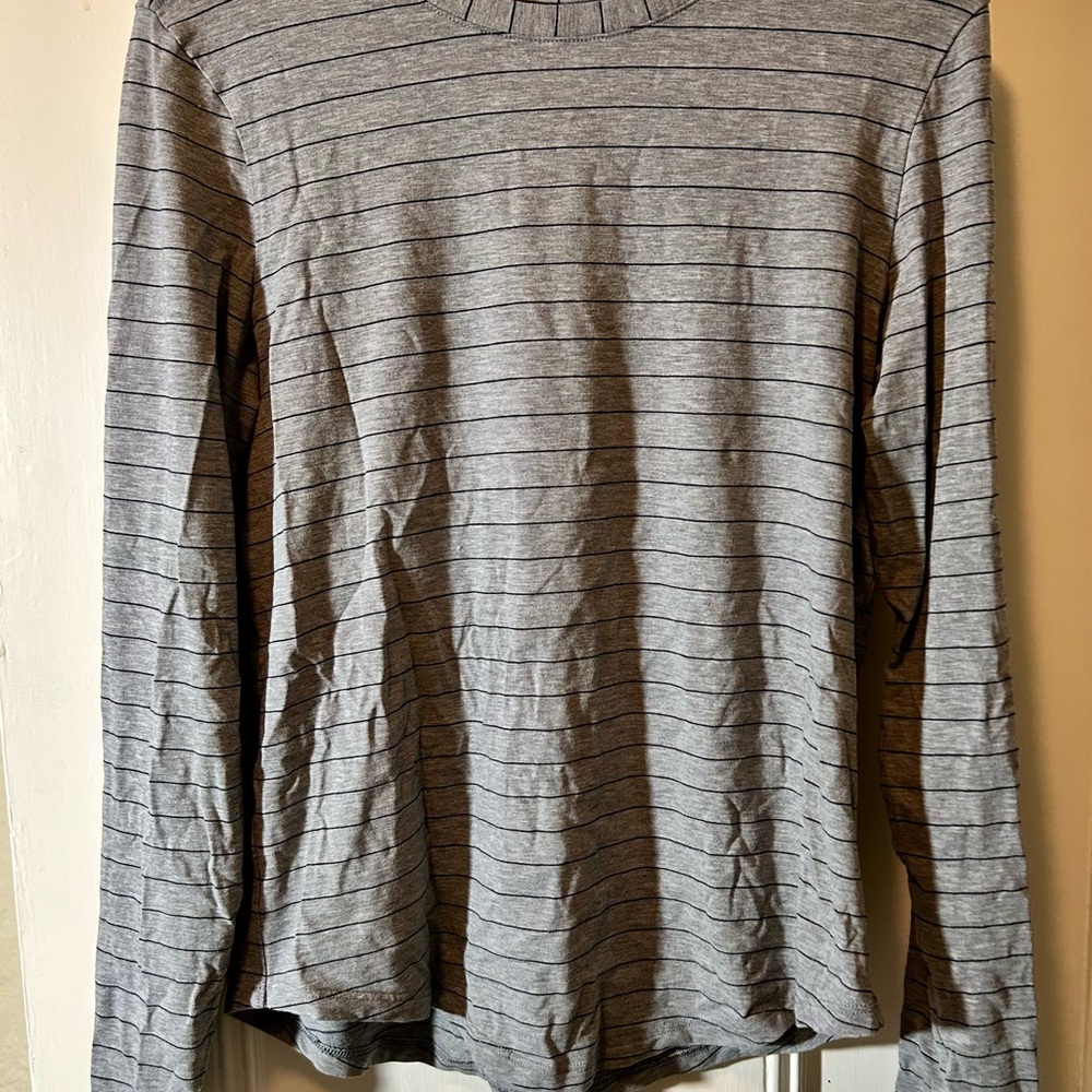 lululemon athletica Gray Striped Long Sleeve Tee